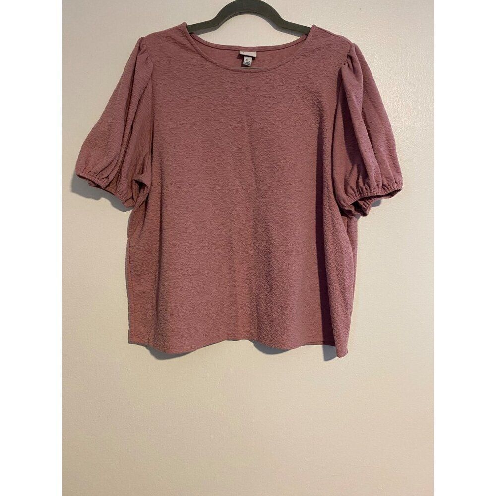 A New Day Womens XXL Top Rose Pink Puff Sleeve Boxy Textured Top Casual Comfy